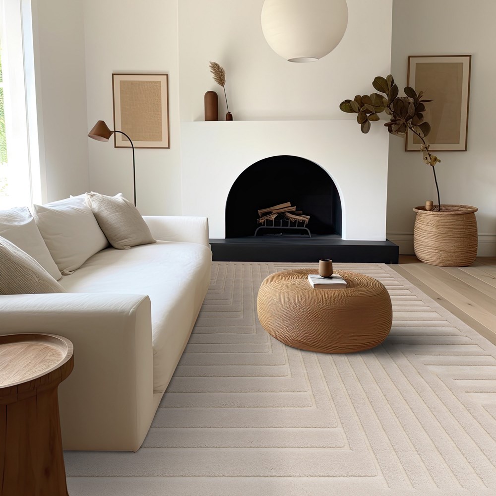 Valley Connection Geometric 3D Rug in Ivory Cream